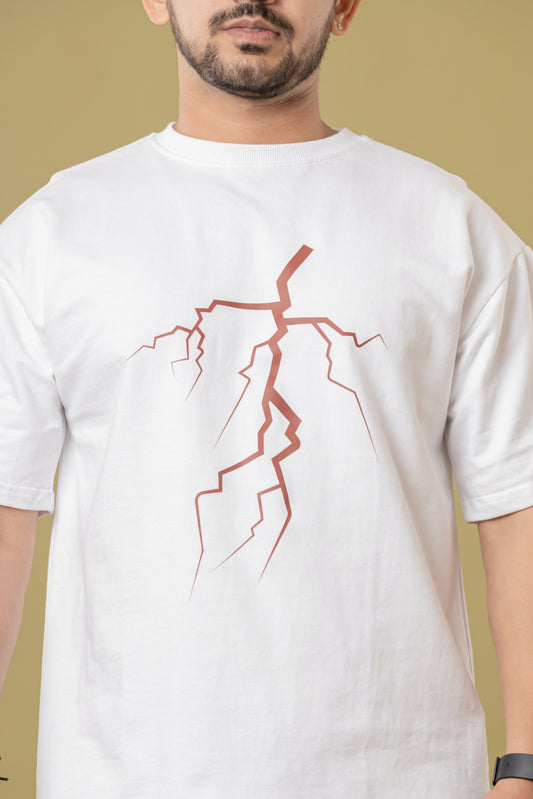 Men White Oversized T-Shirt with Crack Pattern Graphic Print